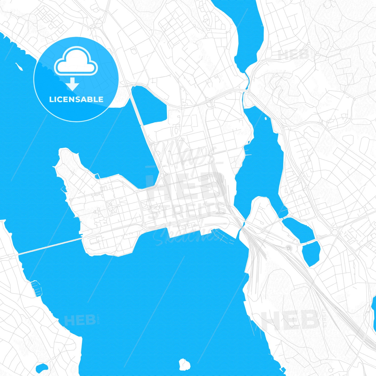 Luleå, Sweden PDF vector map with water in focus
