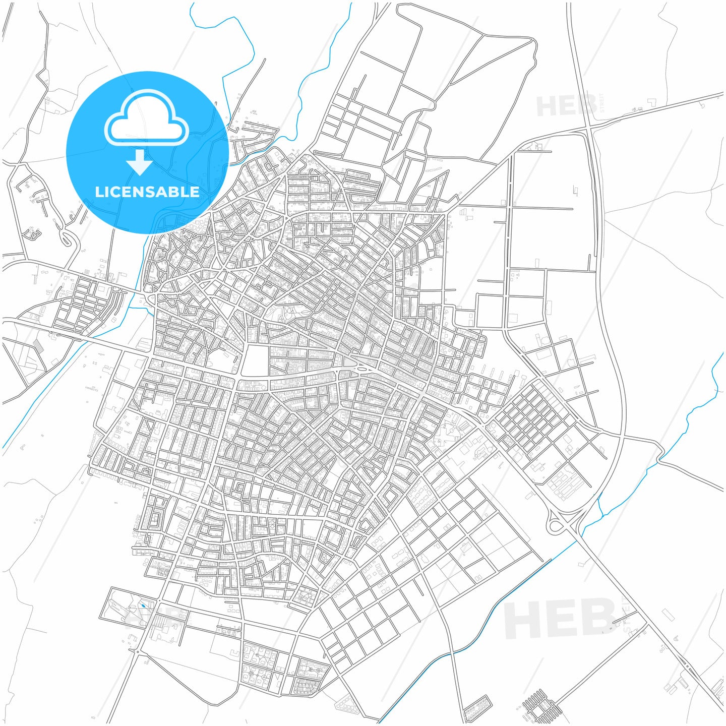 Lüleburgaz, Kırklareli, Turkey, city map with high quality roads.