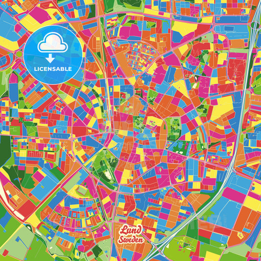 Lund, Sweden Crazy Colorful Street Map Poster Template - HEBSTREITS Sketches