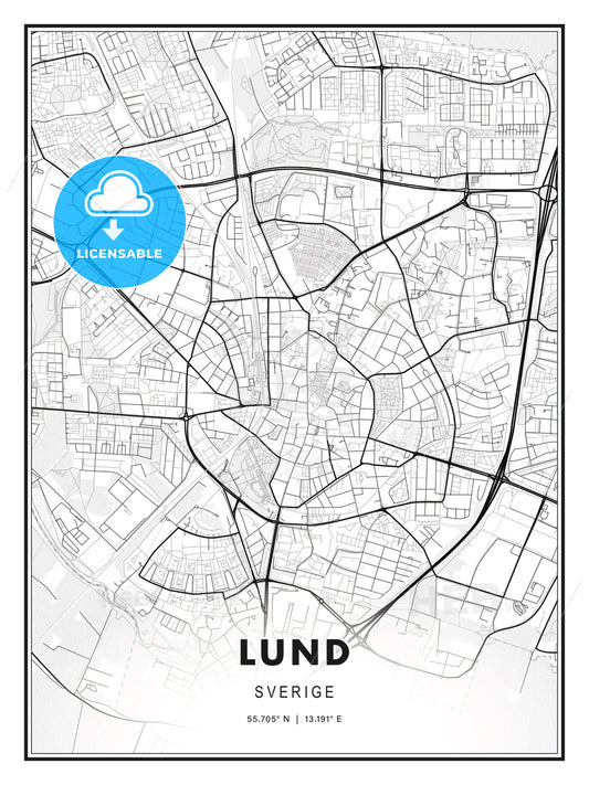 Lund, Sweden, Modern Print Template in Various Formats - HEBSTREITS Sketches