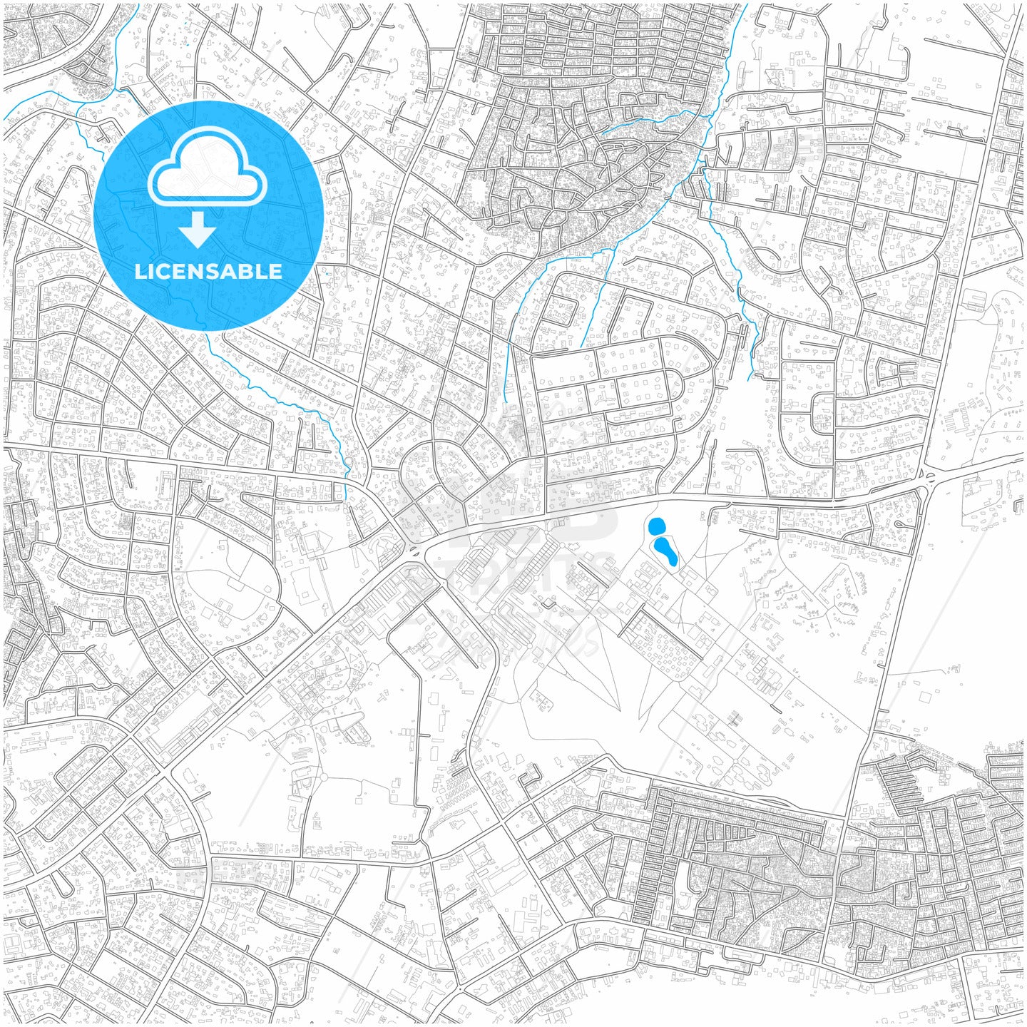 Lusaka, Zambia, city map with high quality roads.