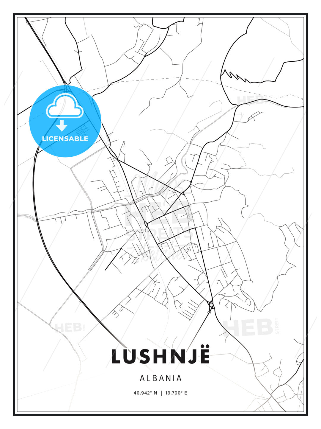 Lushnjë, Albania, Modern Print Template in Various Formats - HEBSTREITS Sketches