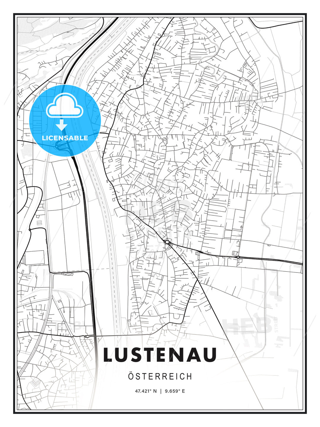 Lustenau, Austria, Modern Print Template in Various Formats - HEBSTREITS Sketches