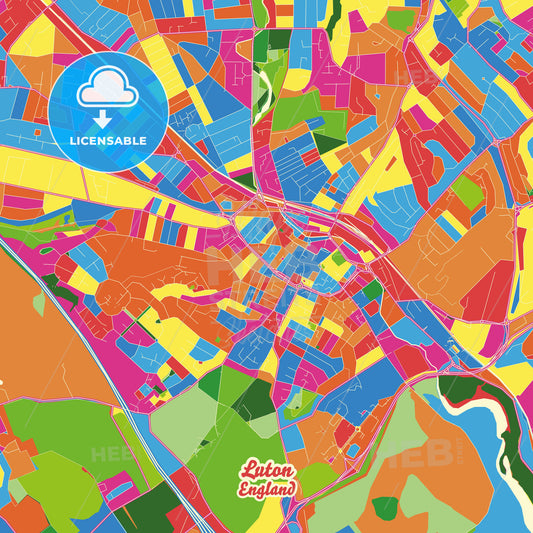 Luton, England Crazy Colorful Street Map Poster Template - HEBSTREITS Sketches