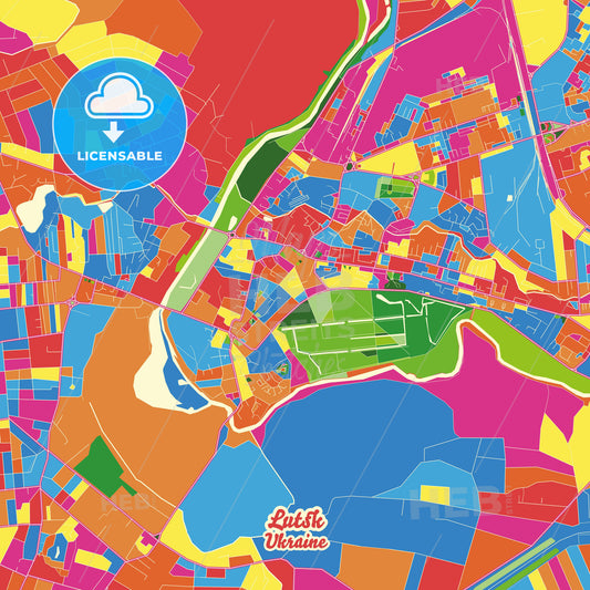 Lutsk, Ukraine Crazy Colorful Street Map Poster Template - HEBSTREITS Sketches