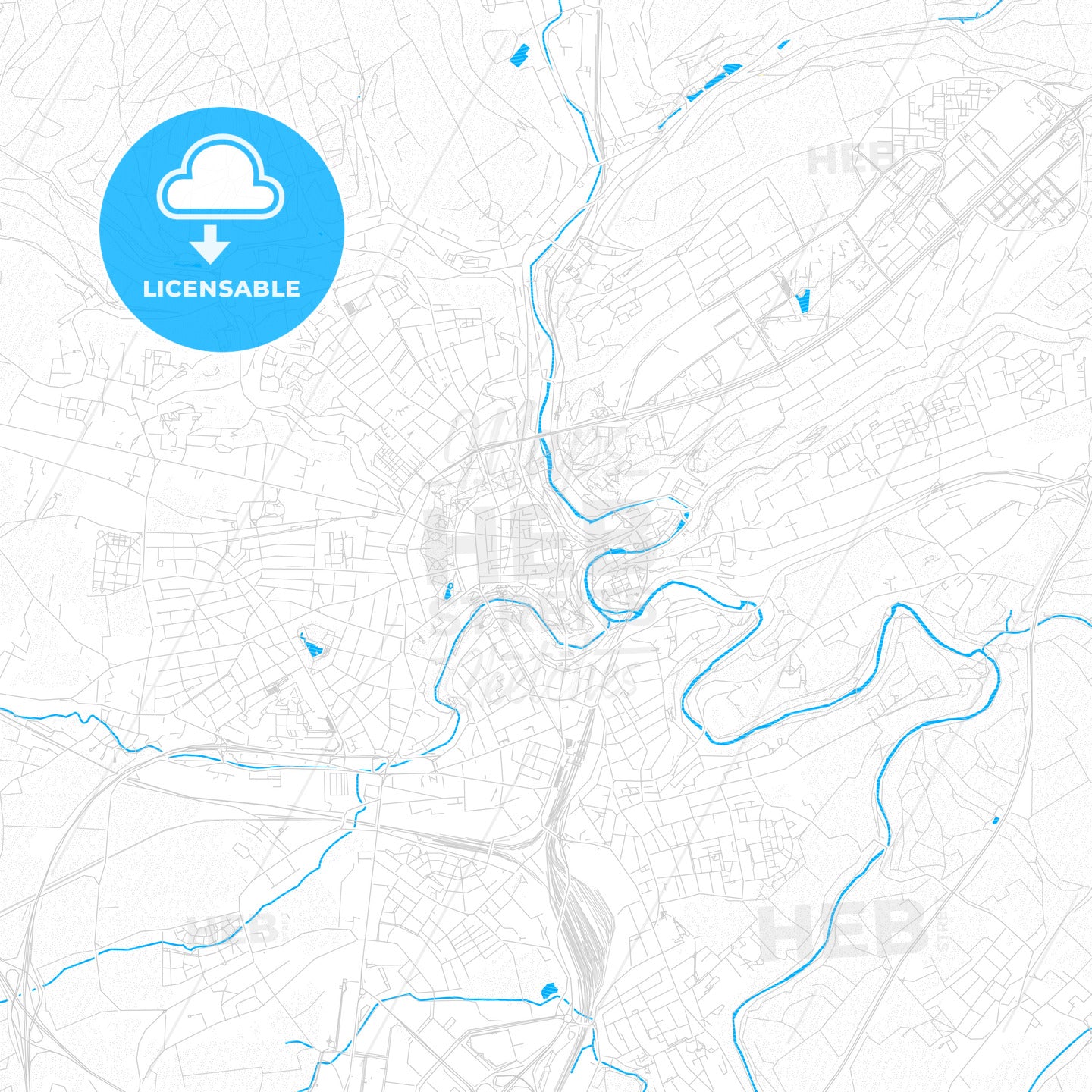 Luxembourg City, Luxembourg PDF vector map with water in focus