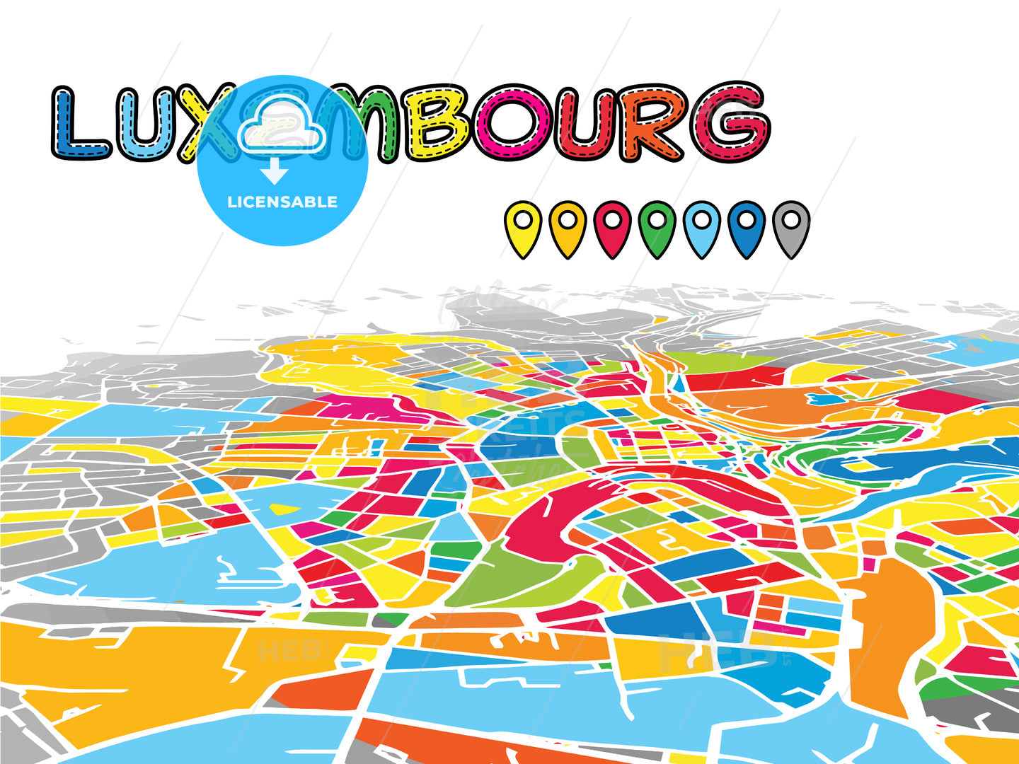 Luxembourg downtown map in perspective