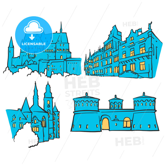 Luxembourg Luxembourg Colored Landmarks – instant download