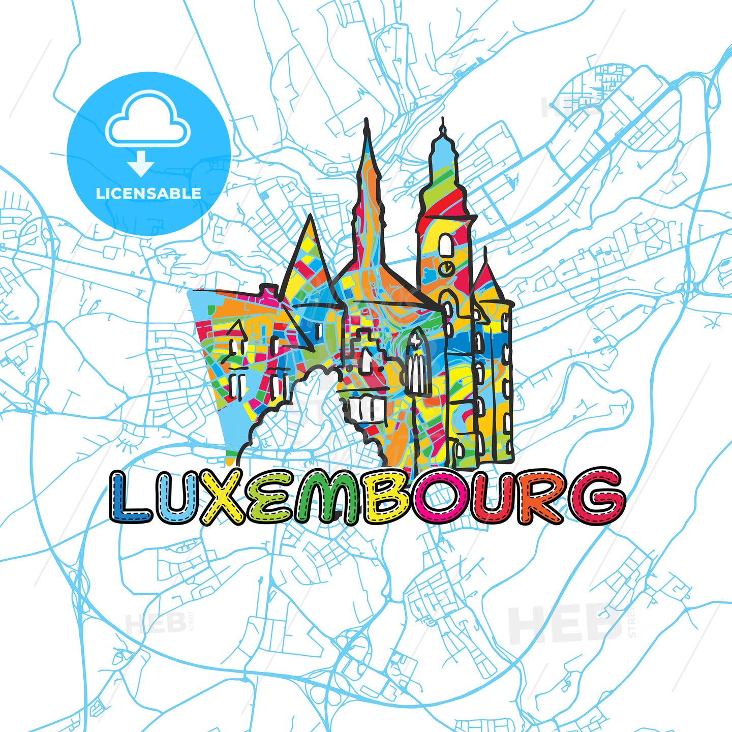 Luxembourg Travel Art Map