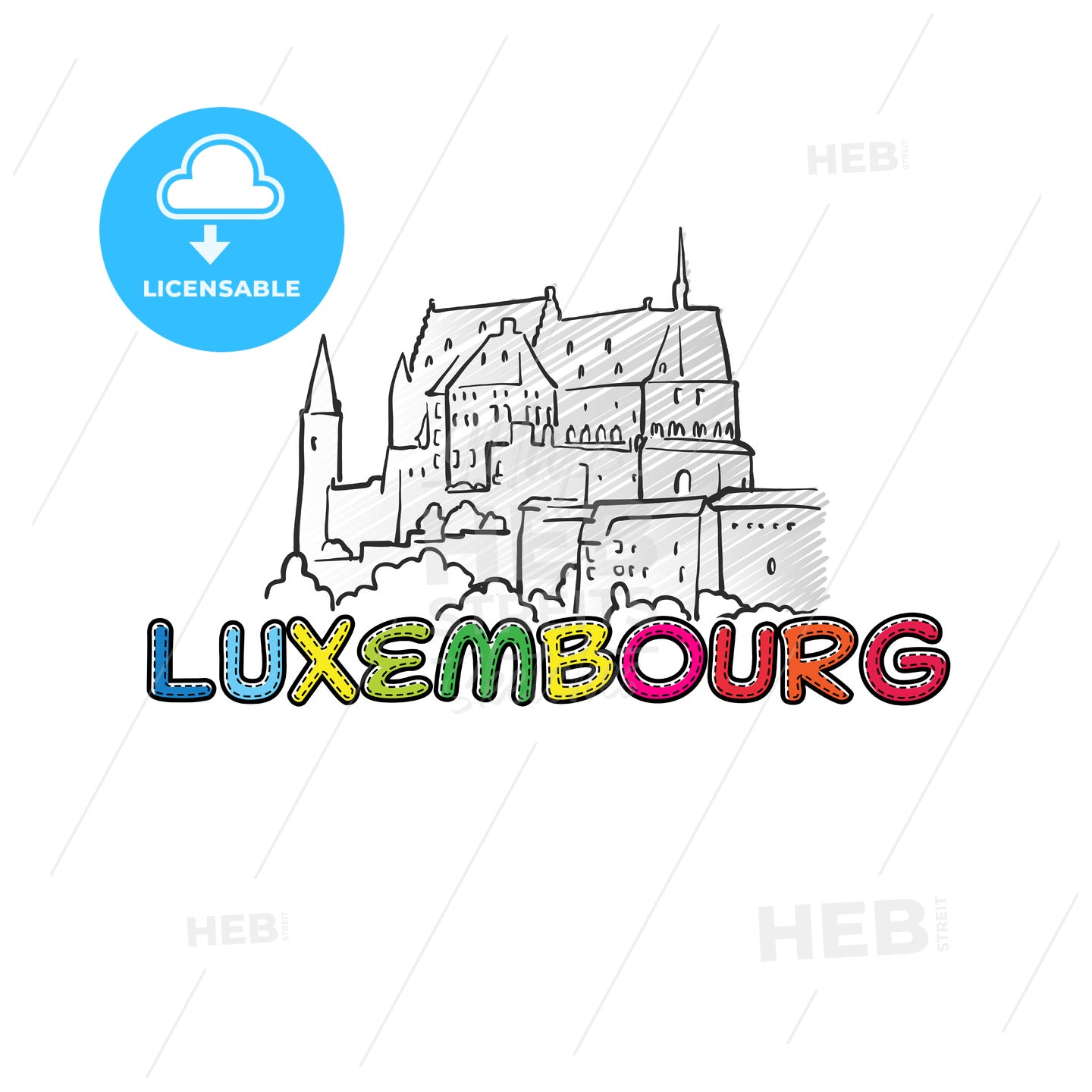Luxembourg beautiful sketched icon – instant download
