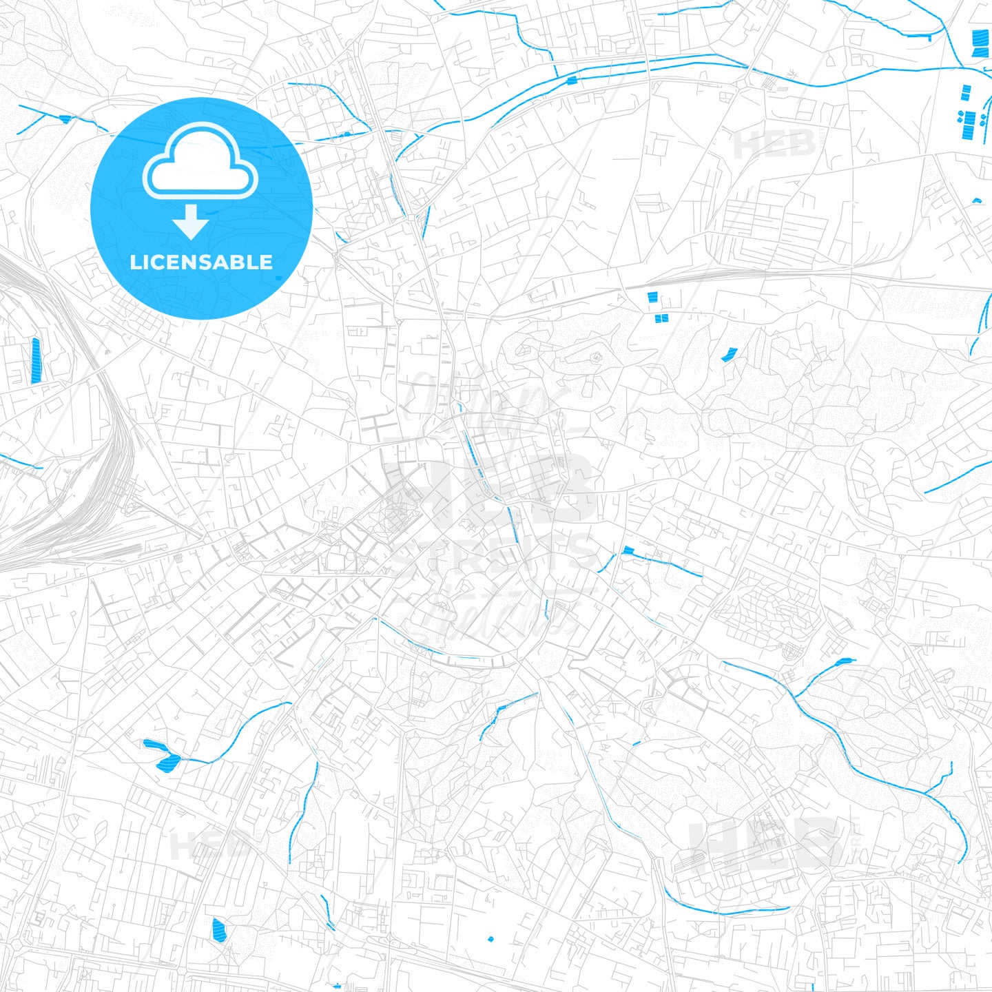 Lviv, Ukraine PDF vector map with water in focus