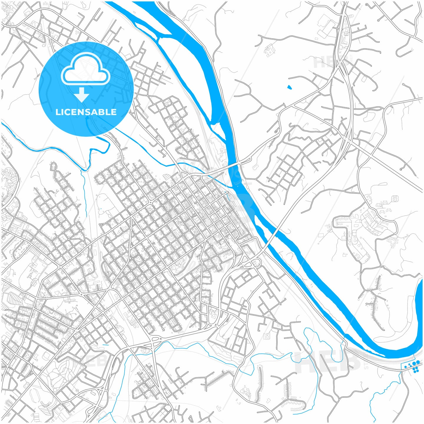 Lynchburg, Virginia, United States, city map with high quality roads.