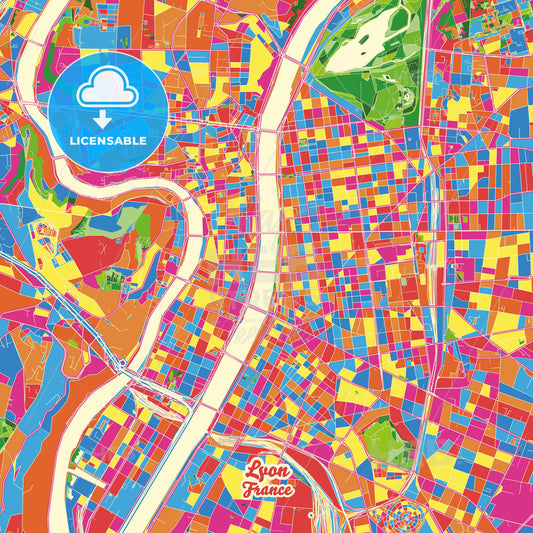 Lyon, France Crazy Colorful Street Map Poster Template - HEBSTREITS Sketches
