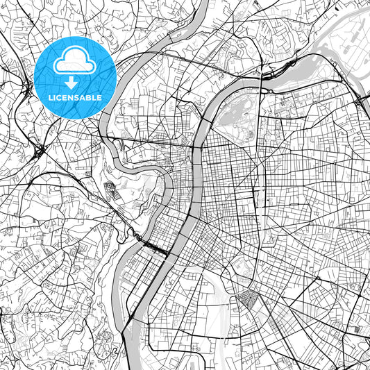 Lyon, Rhône, downtown map, light