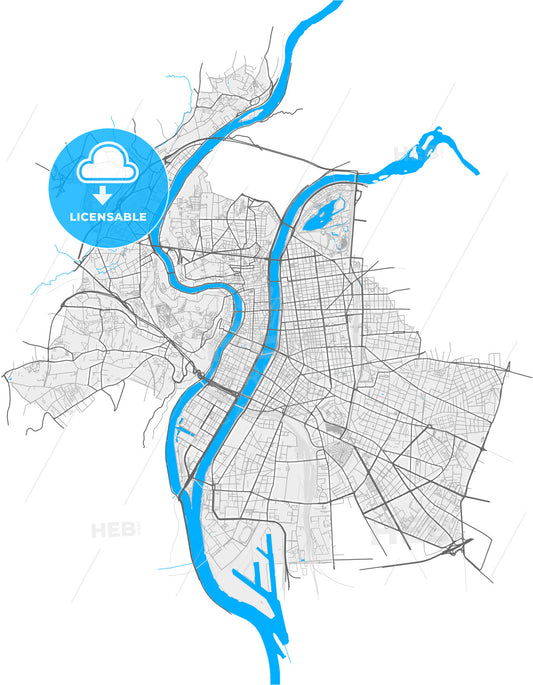 Lyon, Rhône, France, high quality vector map