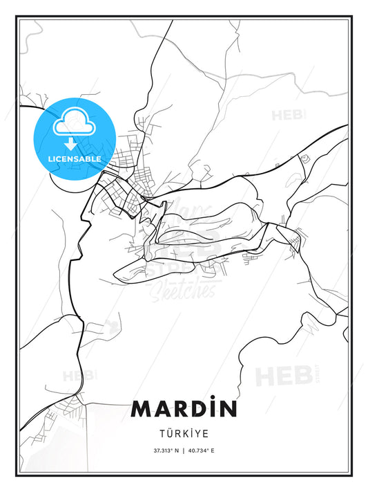 MARDİN / Mardin, Turkey, Modern Print Template in Various Formats - HEBSTREITS Sketches