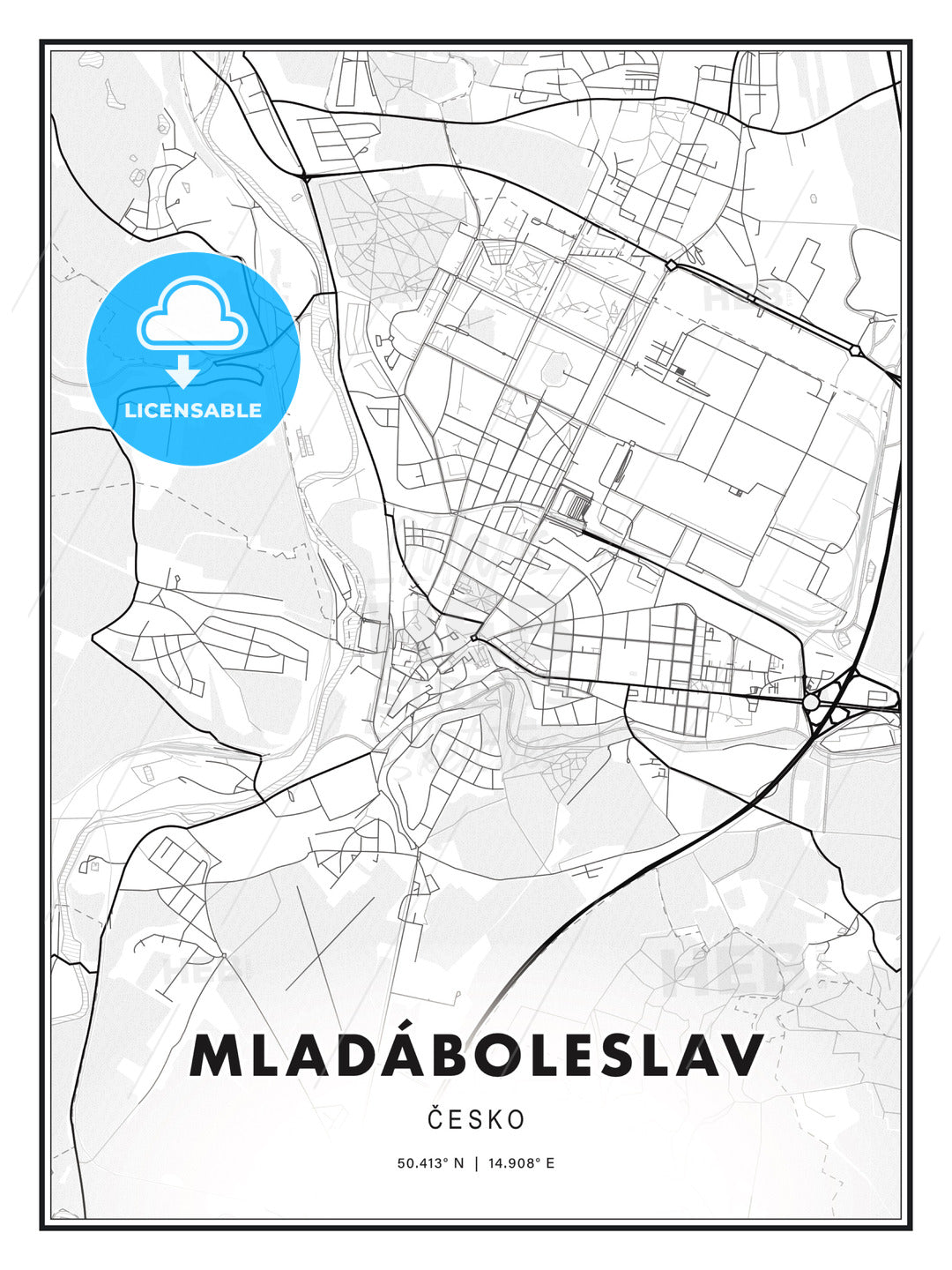 MLADÁBOLESLAV / Mladá Boleslav, Czechia, Modern Print Template in Various Formats - HEBSTREITS Sketches