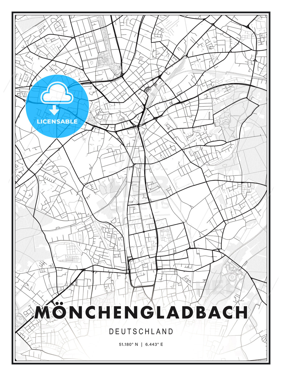 MÖNCHENGLADBACH / Monchengladbach, Germany, Modern Print Template in Various Formats - HEBSTREITS Sketches