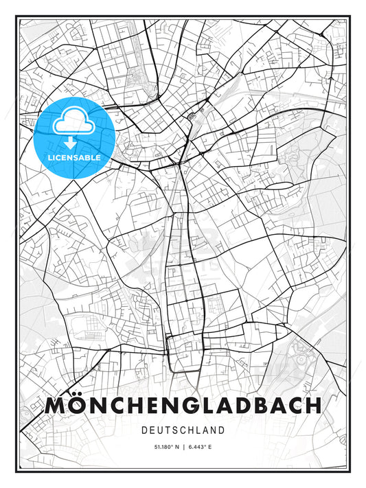 MÖNCHENGLADBACH / Monchengladbach, Germany, Modern Print Template in Various Formats - HEBSTREITS Sketches