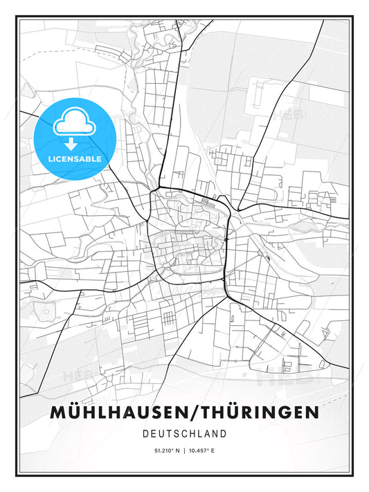 MÜHLHAUSEN/THÜRINGEN / Muhlhausen/Thuringia, Germany, Modern Print Template in Various Formats - HEBSTREITS Sketches