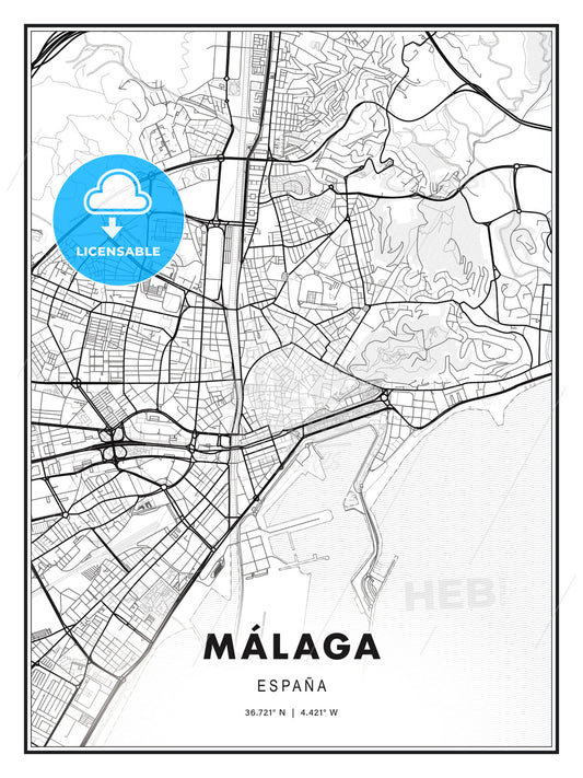 Málaga, Spain, Modern Print Template in Various Formats - HEBSTREITS Sketches