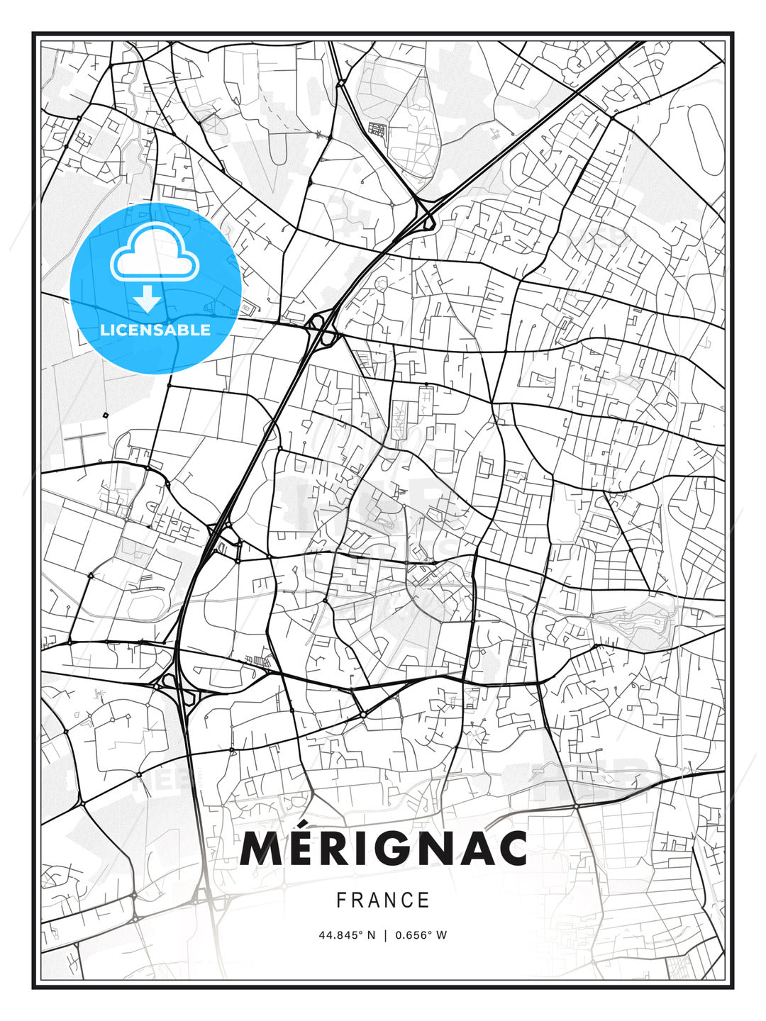 Mérignac, France, Modern Print Template in Various Formats - HEBSTREITS Sketches