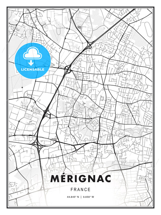 Mérignac, France, Modern Print Template in Various Formats - HEBSTREITS Sketches