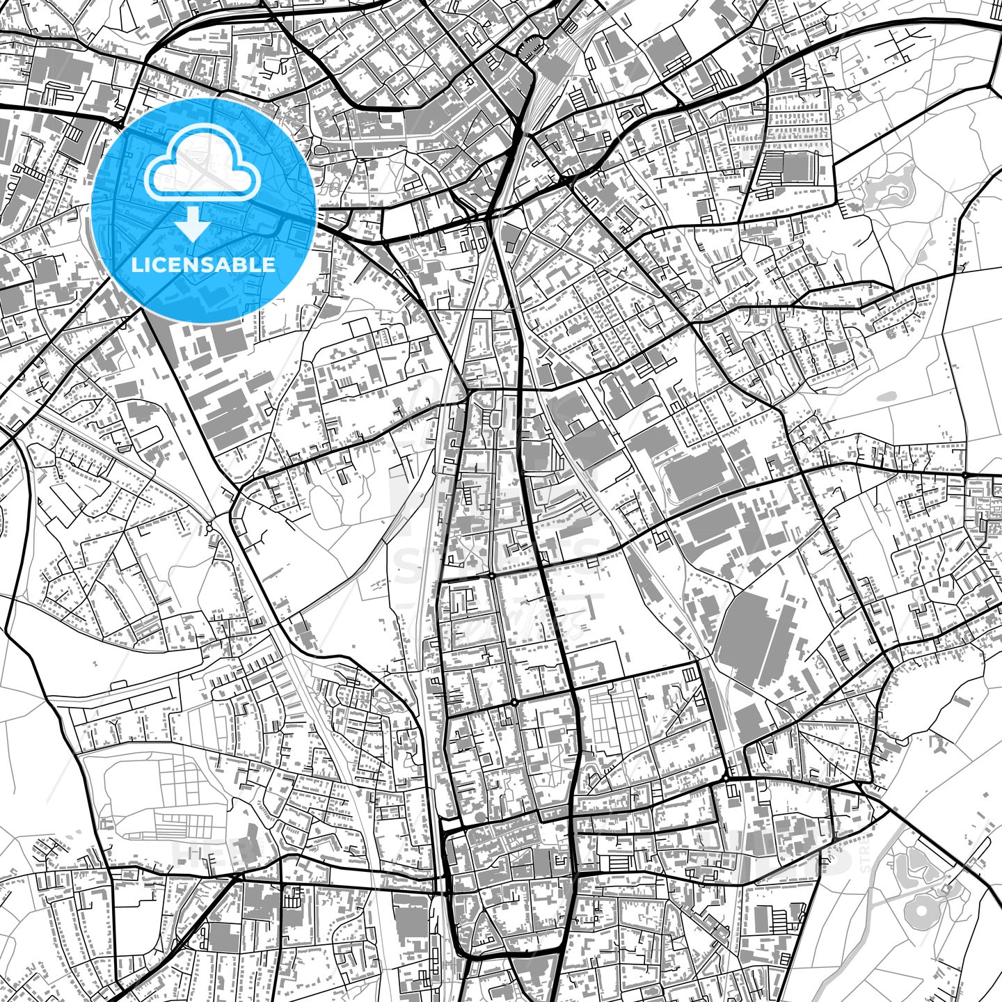 Mönchengladbach, Germany, vector map with buildings
