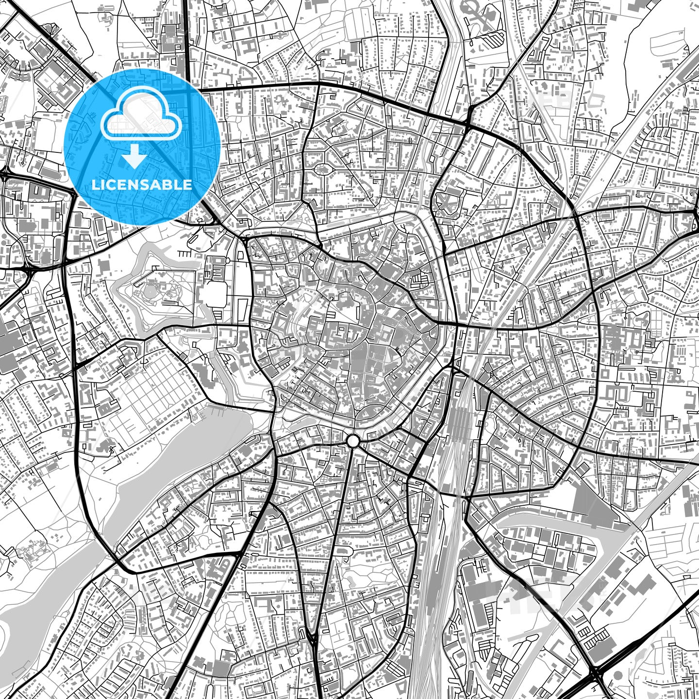 Münster, Germany, vector map with buildings - HEBSTREITS