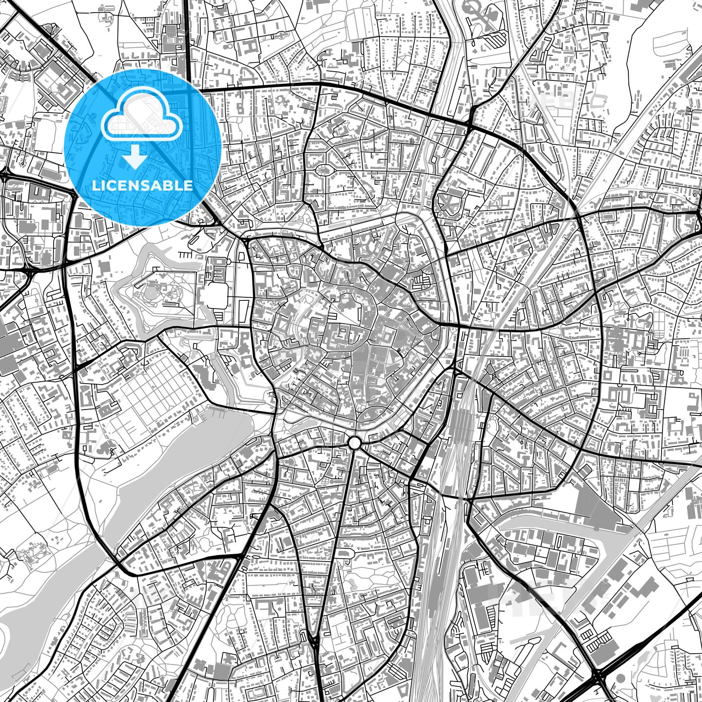 Münster, Germany, vector map with buildings