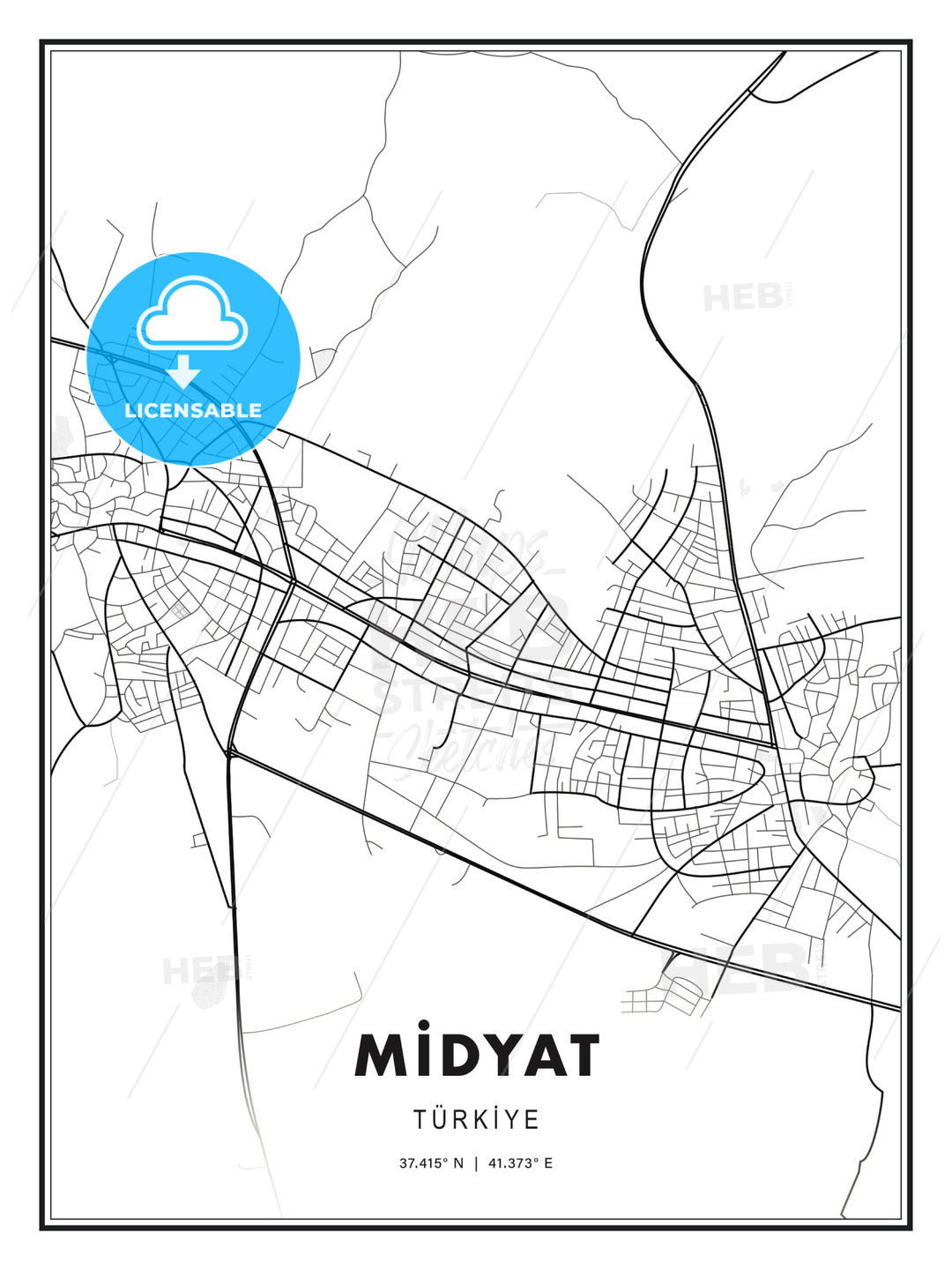 MİDYAT / Midyat, Turkey, Modern Print Template in Various Formats - HEBSTREITS Sketches