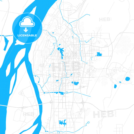 Ma-anshan, China PDF vector map with water in focus