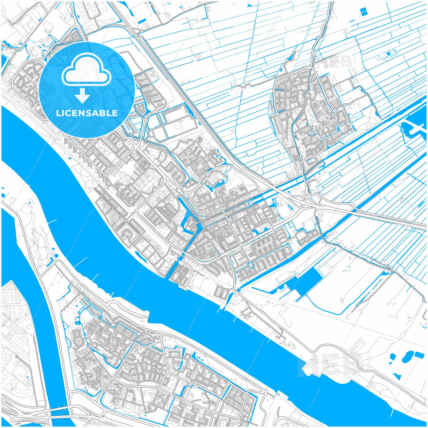 Maassluis, South Holland, Netherlands, city map with high quality roads.
