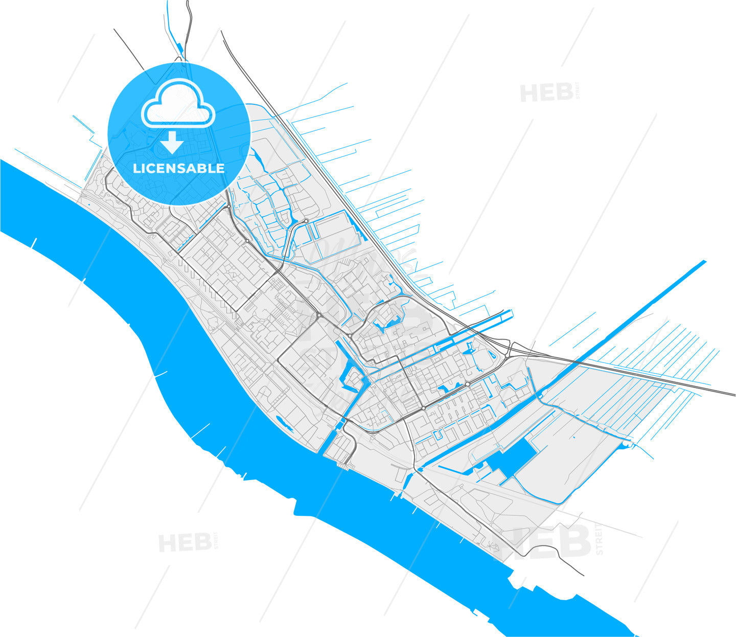 Maassluis, South Holland, Netherlands, high quality vector map