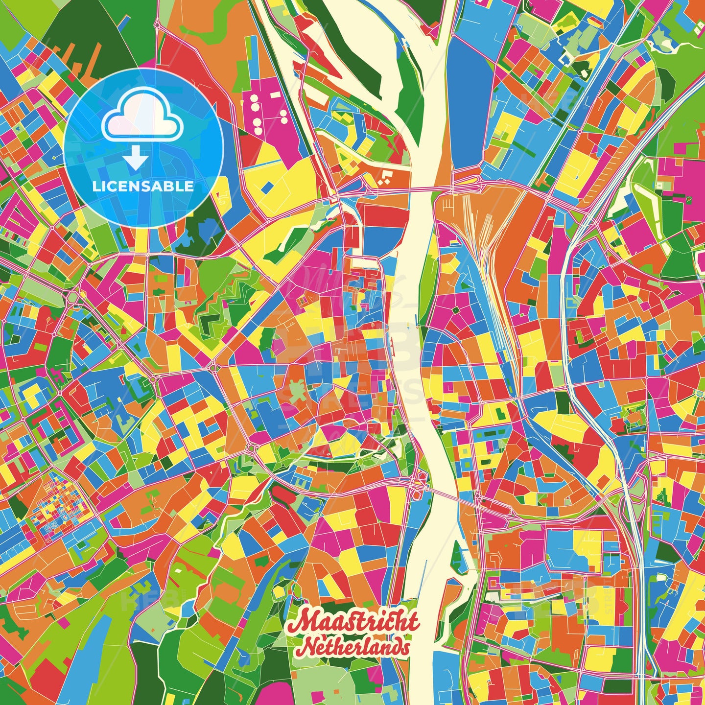 Maastricht, Netherlands Crazy Colorful Street Map Poster Template - HEBSTREITS Sketches