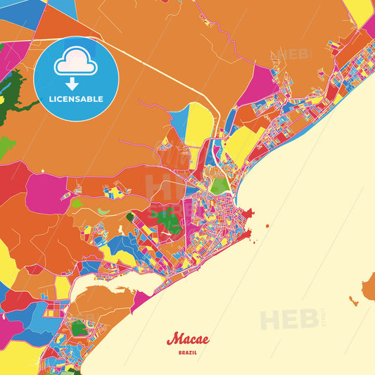 Macae, Brazil Crazy Colorful Street Map Poster Template - HEBSTREITS Sketches