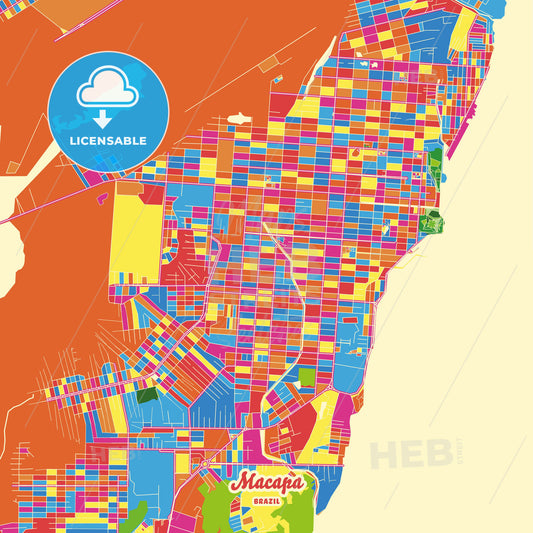 Macapa, Brazil Crazy Colorful Street Map Poster Template - HEBSTREITS Sketches