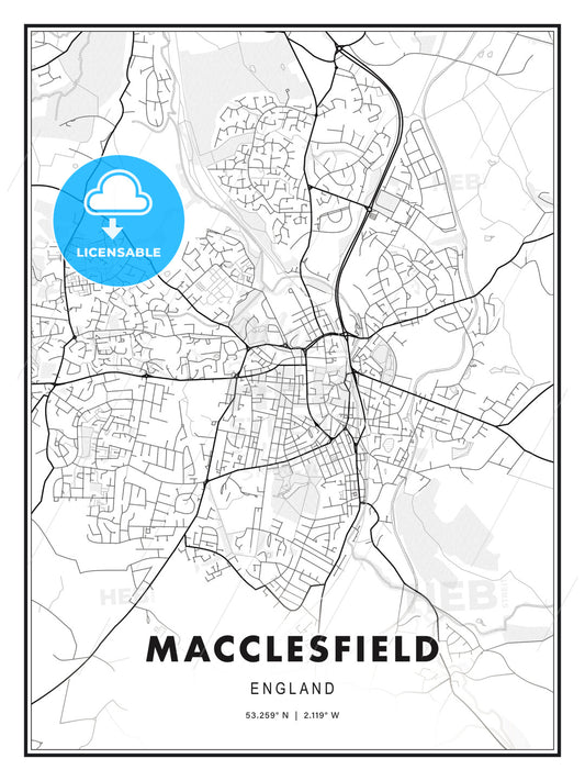 Macclesfield, England, Modern Print Template in Various Formats - HEBSTREITS Sketches