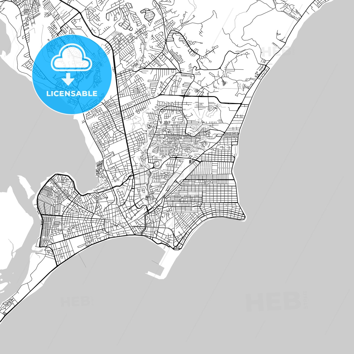 Maceió, Alagoas, downtown map, light