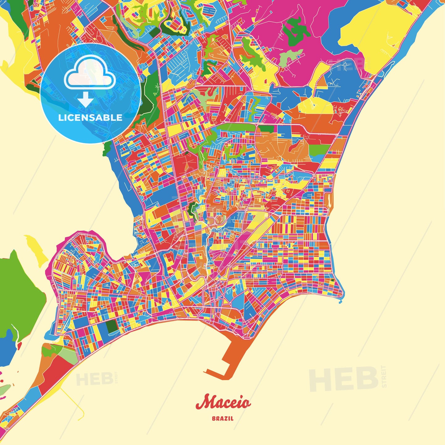 Maceio, Brazil Crazy Colorful Street Map Poster Template - HEBSTREITS Sketches