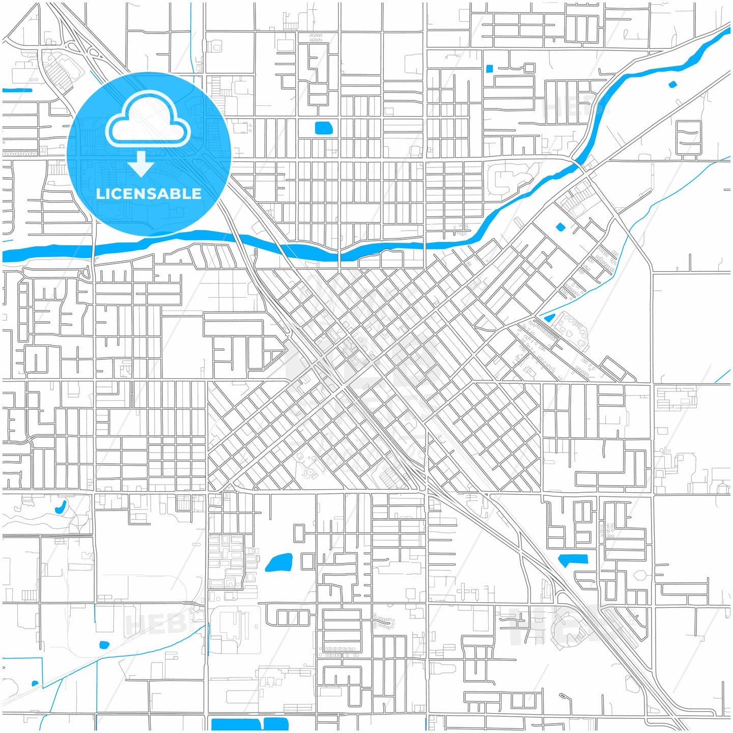 Madera, California, United States, city map with high quality roads.