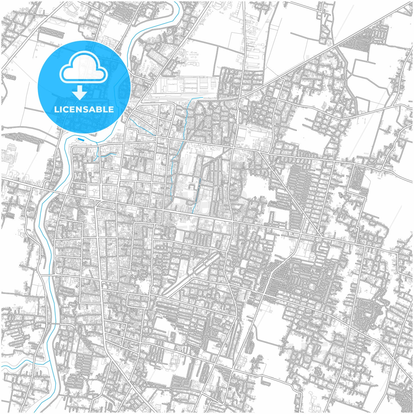 Madiun, East Java, Indonesia, city map with high quality roads.