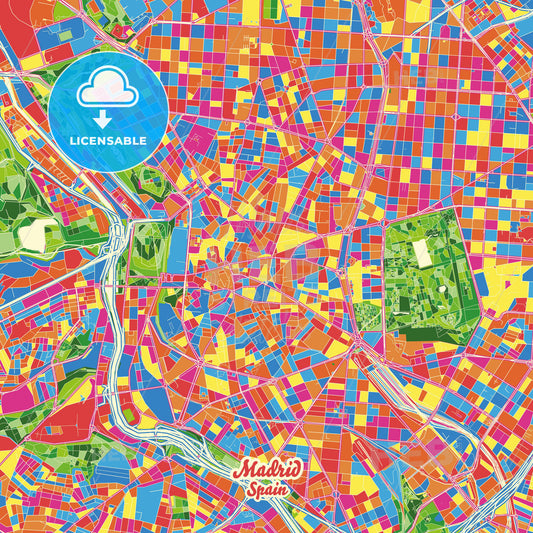 Madrid, Spain Crazy Colorful Street Map Poster Template - HEBSTREITS Sketches