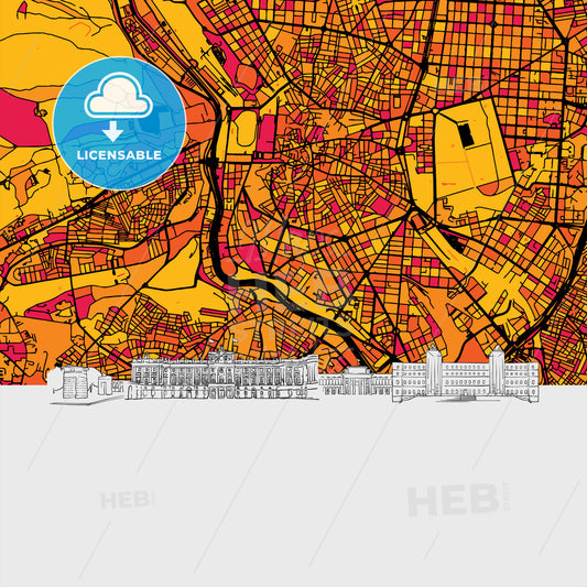 Madrid, Spain, Skyline Map