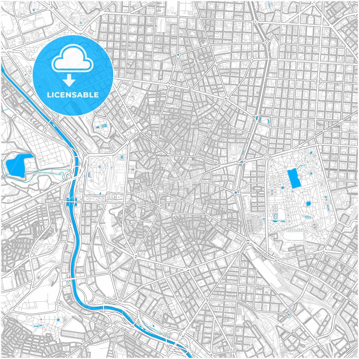 Madrid, Spain, city map with high quality roads.