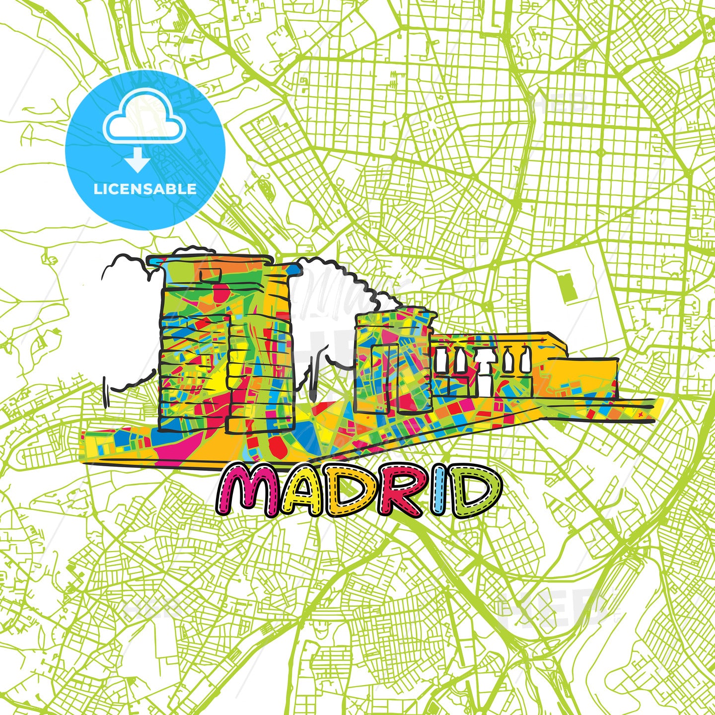 Madrid Travel Art Map