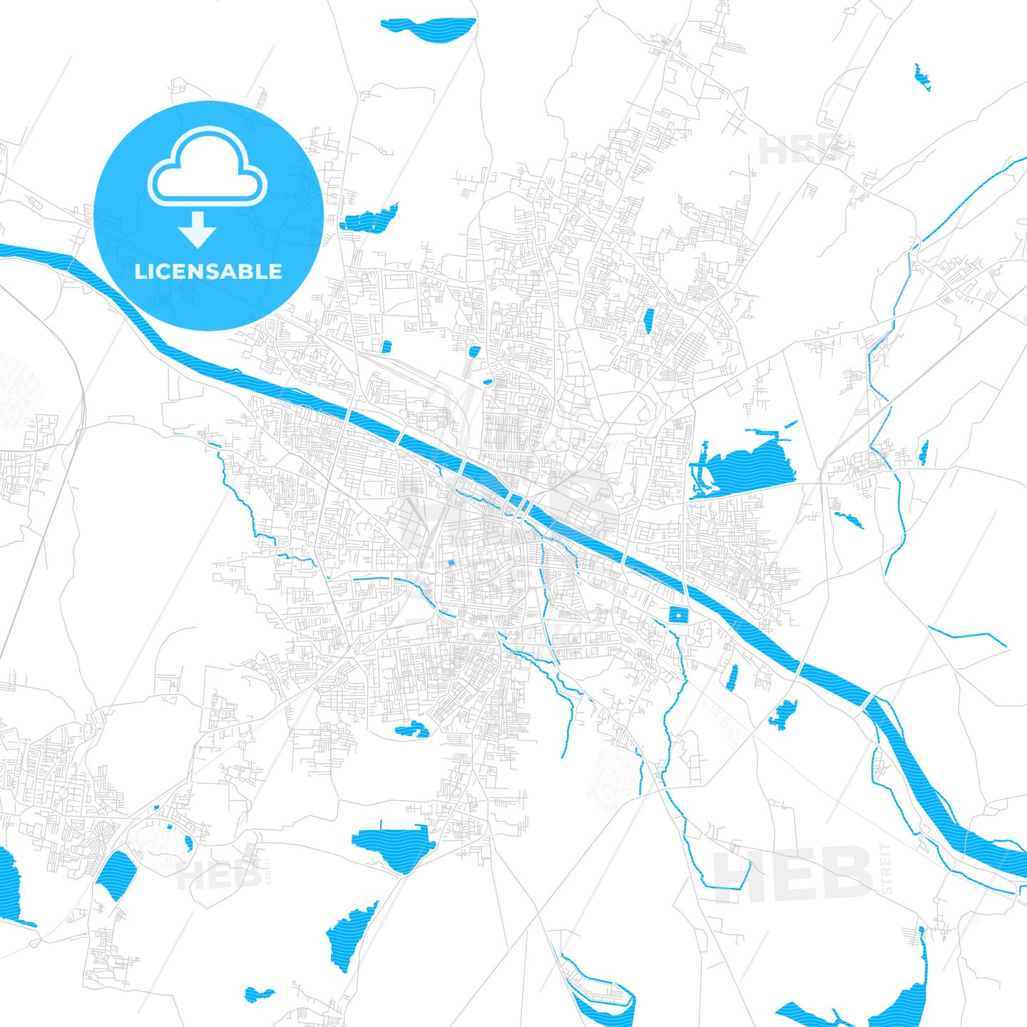 Madurai, India PDF vector map with water in focus