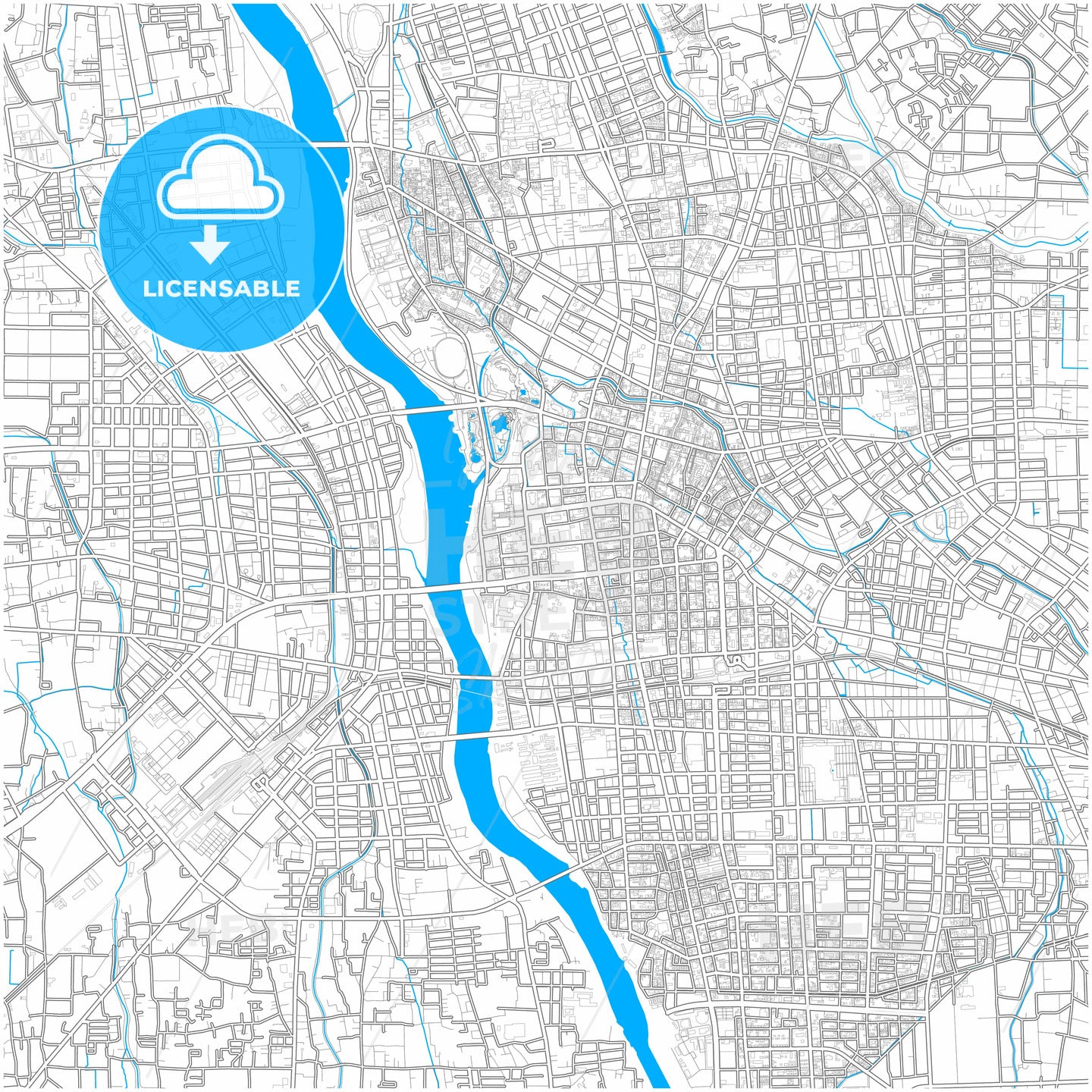 Maebashi, Gunma, Japan, city map with high quality roads.