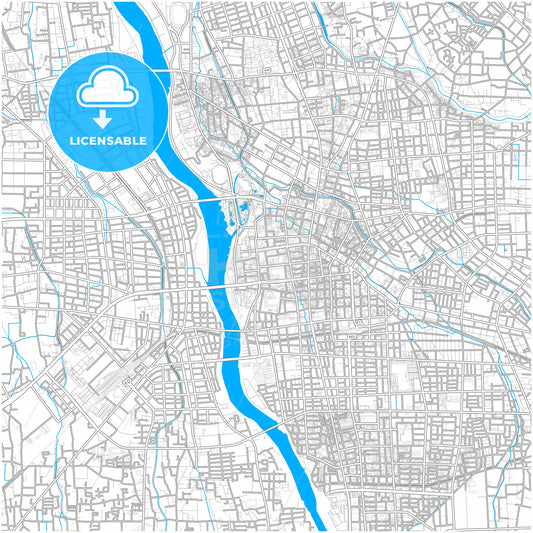 Maebashi, Gunma, Japan, city map with high quality roads.