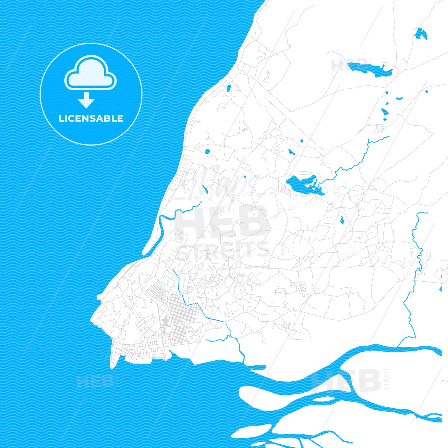 Mahajanga, Madagascar PDF vector map with water in focus